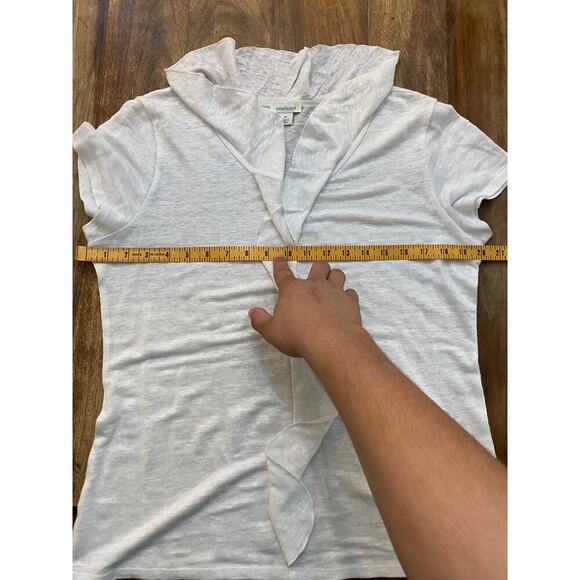 Sundance White V-Neck Ruffle-Trimmed Slub Linen Tee Size Medium - Picture 5 of 5